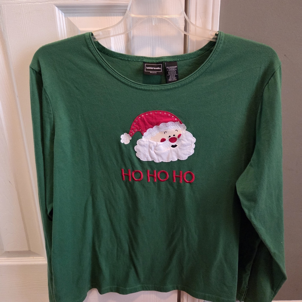 Bobbie Brooks Green Long Sleeve Santa Top